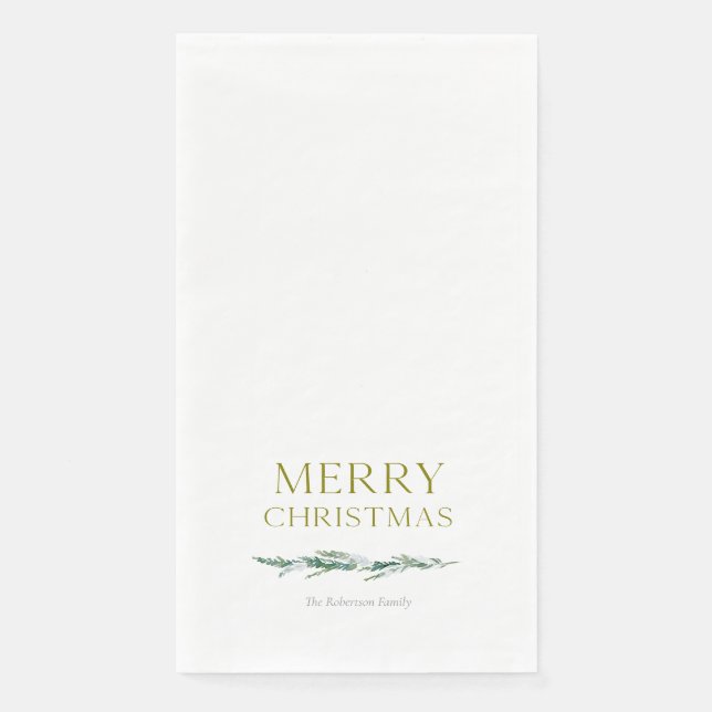 Elegant Winter Greenery Merry Christmas Napkin (Front)