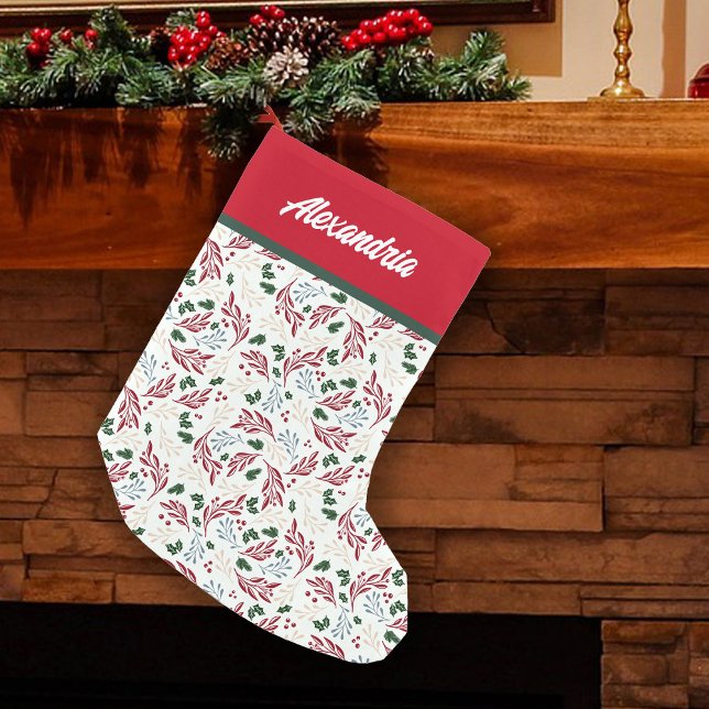 Elegant Winter Greenery Pattern Personalised Small Christmas Stocking (Creator Uploaded)