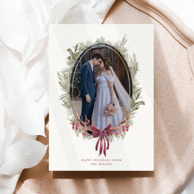 Elegant Winter Greenery Single Photo Holiday Card (Creator Uploaded)