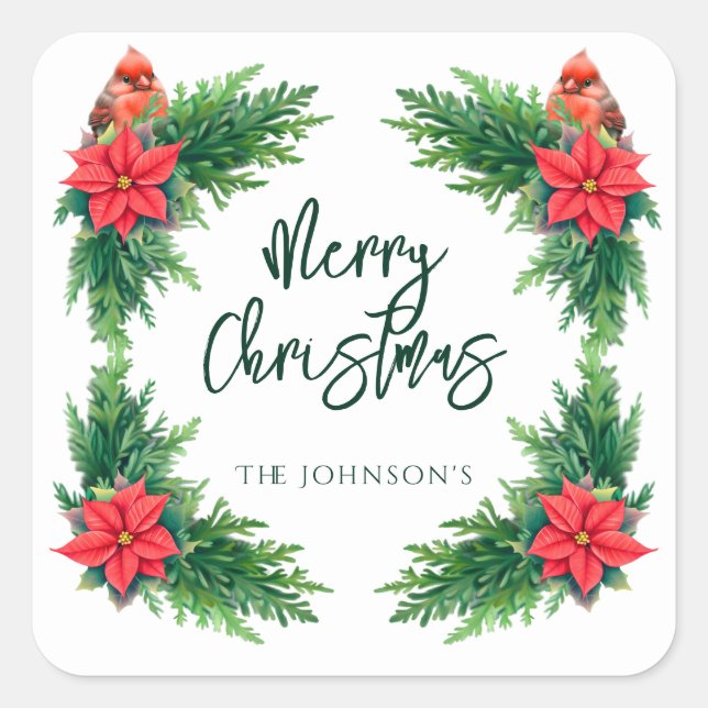 Elegant Winter Greenery Square Sticker (Front)