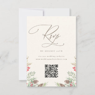 Elegant Winter Greenery Watercolor Wedding QR RSVP Invitation
