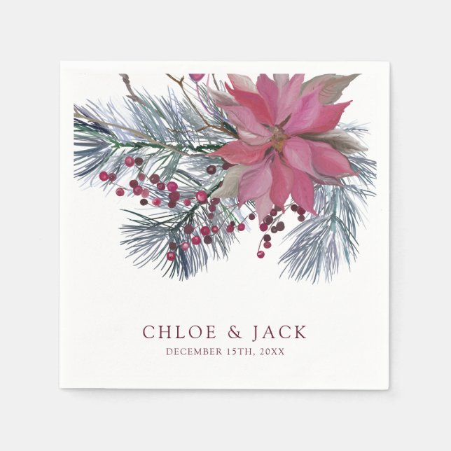 Elegant Winter Greenery Wedding Napkin (Front)