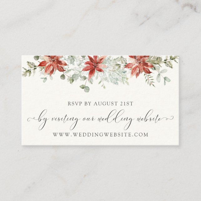 Elegant Winter Greenery Wedding RSVP Online Card (Front)