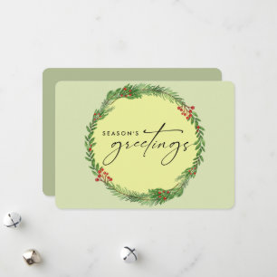 Elegant Winter Greenery Wreath Business ADD LOGO Holiday Card