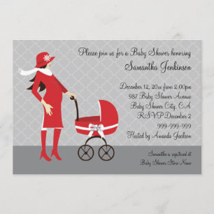 Elegant Winter Grey and Red Baby Shower Invitation