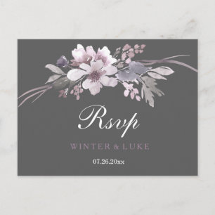 Elegant Winter Grey Floral Wedding RSVP Invitation Postcard