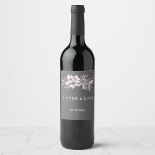 Elegant Winter Grey Floral Wedding Wine Label