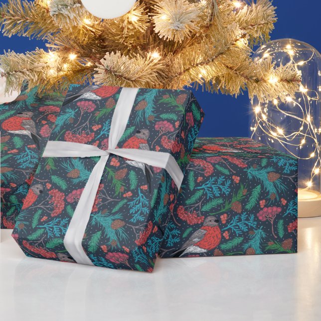 Elegant Winter Holiday Pine Boughs & Robins Wrapping Paper (Holidays)