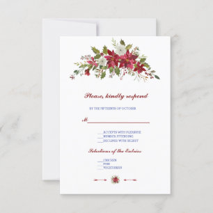 Elegant Winter Holiday Poinsettia Wedding RSVP Card