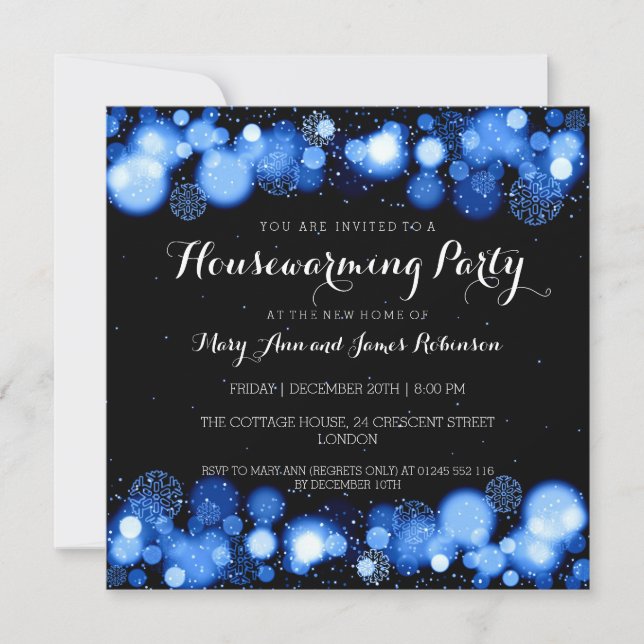 Elegant Winter Housewarming Party Blue Invitation (Front)