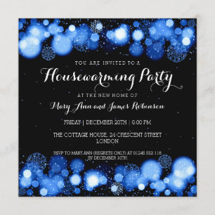 Elegant Winter Housewarming Party Blue Invitation