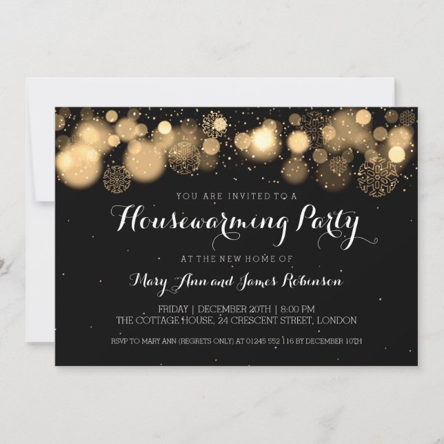 Elegant Winter Housewarming Party Gold Invitation (Front)