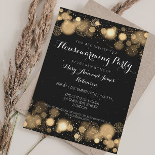 Elegant Winter Housewarming Party Gold Invitation