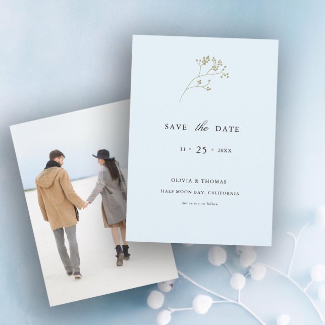 Elegant Winter Ice Photo Wedding Save the Date Invitation (ice blue winter berries modern classic wedding invitation elegant classy stylish traditional formal)