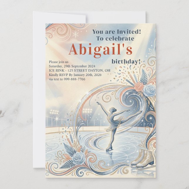 Elegant Winter Ice Skating Birthday Invitation  (Front)
