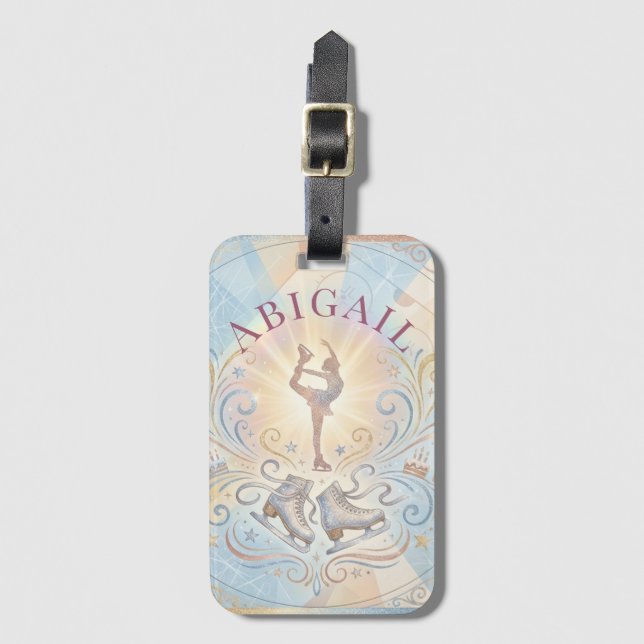 Elegant Winter Ice Skating Birthday  Luggage Tag (Front Vertical)