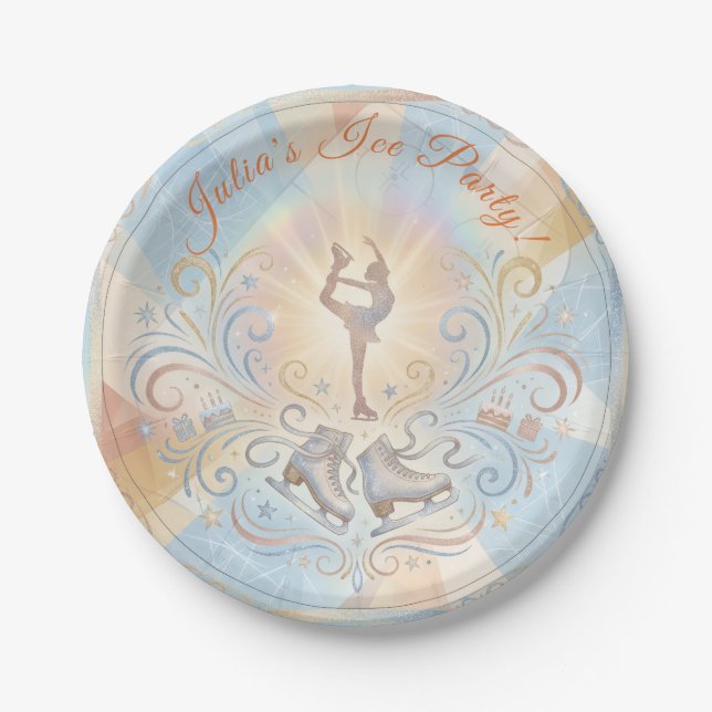 Elegant Winter Ice Skating Birthday  Paper Plate (Front)