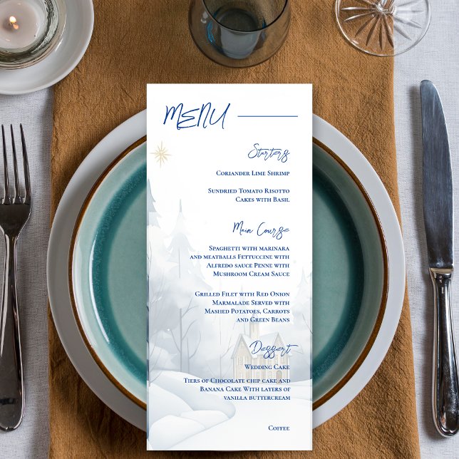 Elegant Winter Landscape Snowy Wedding Party Menu (Elegant Winter Landscape Snowy Wedding Party Menu)