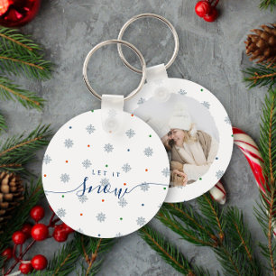 Elegant winter Let it snow custom photo Key Ring