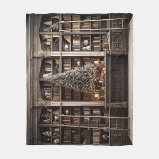Elegant Winter Library Fleece Blanket