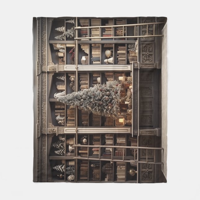 Elegant Winter Library Fleece Blanket (Front)