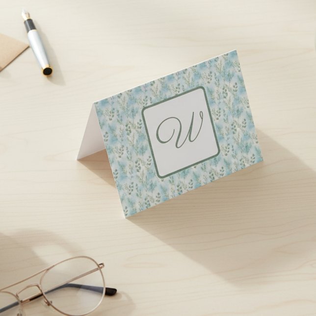 Elegant Winter Monogram  Thank You Card (Winter foliage monogram notecard)