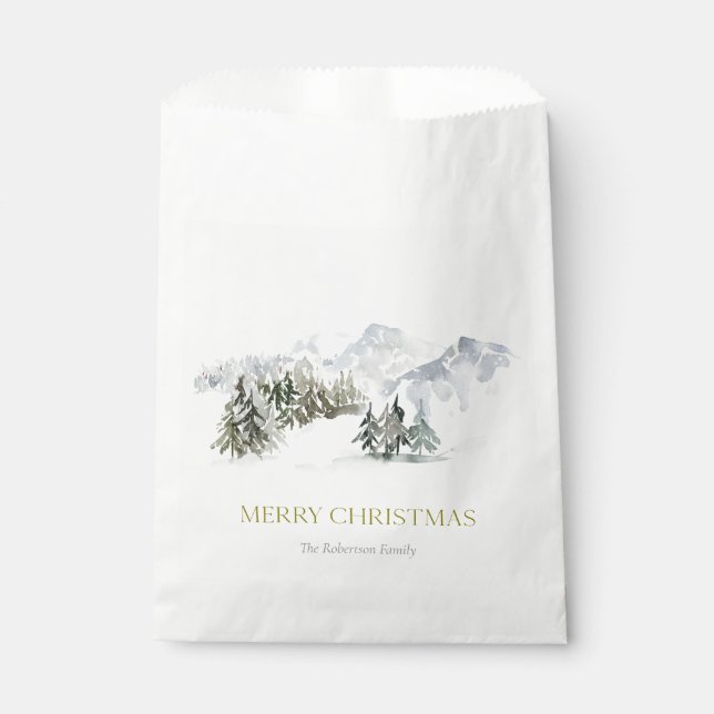 Elegant Winter Mountain Christmas Favour Bag (Front)