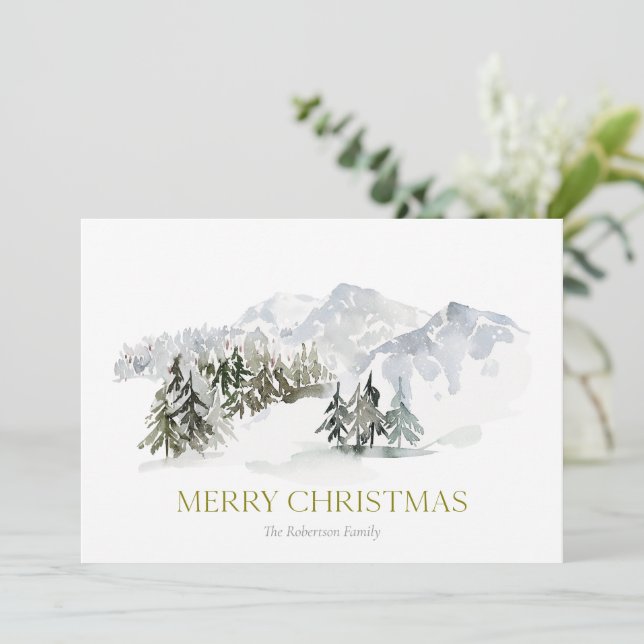 Elegant Winter Mountain Christmas Holiday Card (Standing Front)