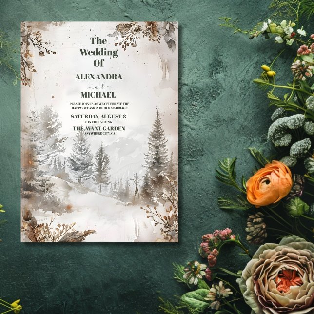 Elegant Winter Mountain Forest Wedding Invitation (Creator Uploaded)