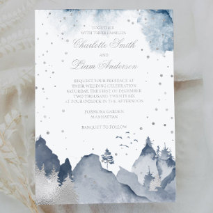 Elegant Winter Mountain Forest Wedding Silver Foil