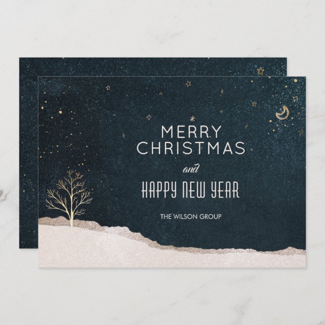 Elegant Winter Night Christmas Business Holiday Card (Front/Back)