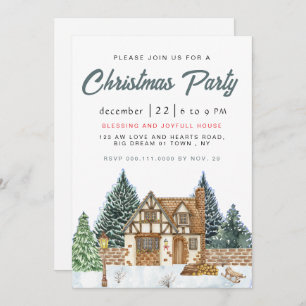 Elegant Winter Nostalgic Vintage Christmas Party Invitation