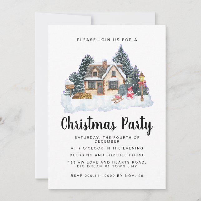 Elegant Winter Nostalgic Vintage Christmas Party Invitation (Front)