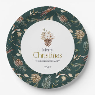 Elegant Winter Paper Plates with Pinecones