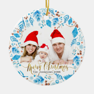 Elegant Winter Pattern Custom Photo Christmas Ceramic Ornament
