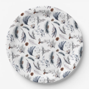 Elegant Winter Pine Botanicals Holiday Paper Plate