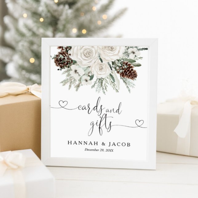 Elegant Winter Pine Cards and Gifts Wedding Sign (Creator Uploaded)