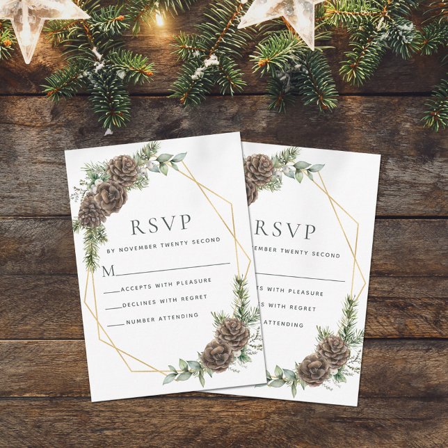 Elegant Winter Pine Cone Greenery Wedding RSVP Card (Creator Uploaded)