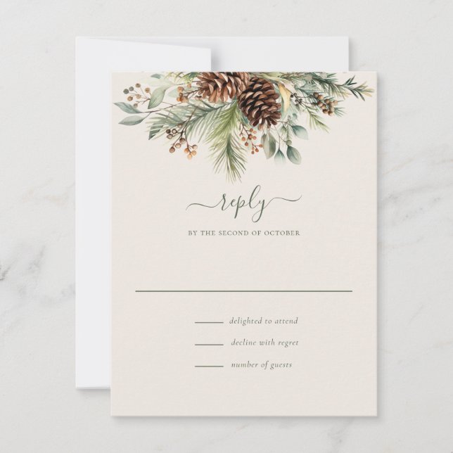 Elegant Winter Pine Greenery RSVP Card (Front)