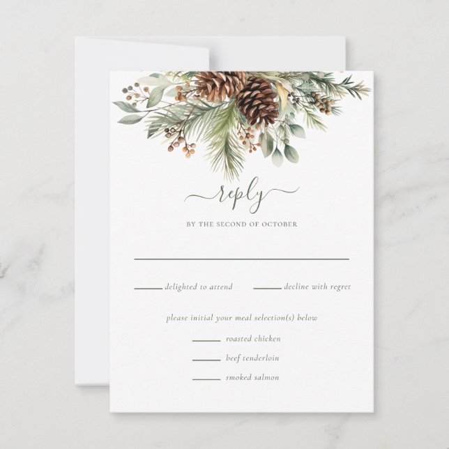 Elegant Winter Pine Greenery RSVP Card (Front)