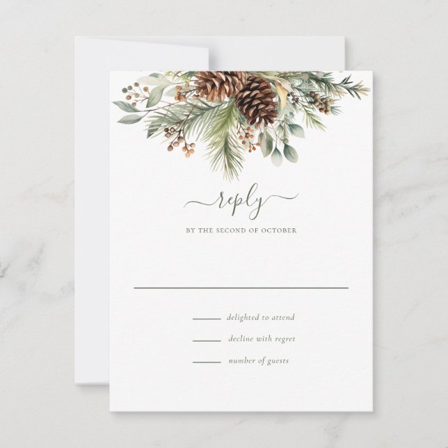 Elegant Winter Pine Greenery RSVP Card (Front)