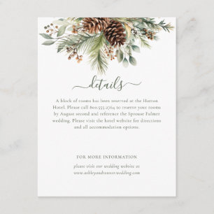 Elegant Winter Pine Greenery Wedding Details Enclosure Card