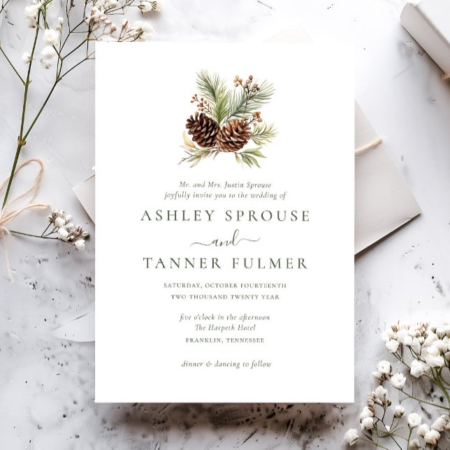 Elegant Winter Pine Greenery Wedding Invitation (Creator Uploaded)