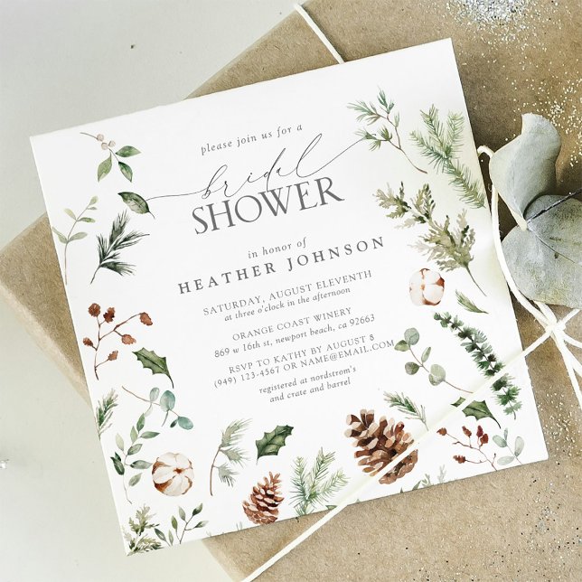 Elegant Winter Pine Watercolor Bridal Shower Invitation (Bridal Shower Invitation!)
