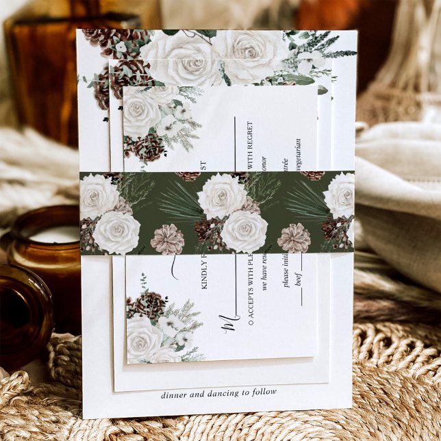 Elegant Winter Pine Wedding Invitation Belly Band (Creator Uploaded)