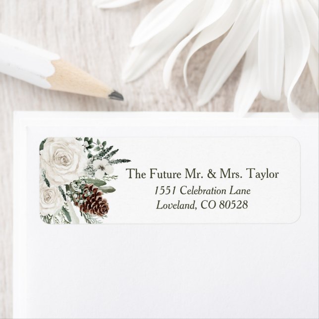 Elegant Winter Pine Wedding Return Address Label (Insitu)