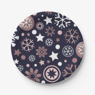 Elegant winter pink metallic snowflakes paper plate