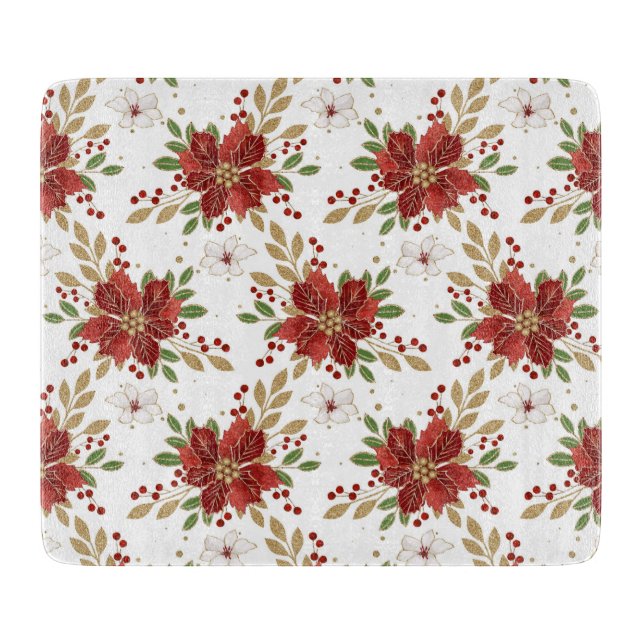 Elegant Winter Poinsettia Floral Pattern Cutting Board (Front)