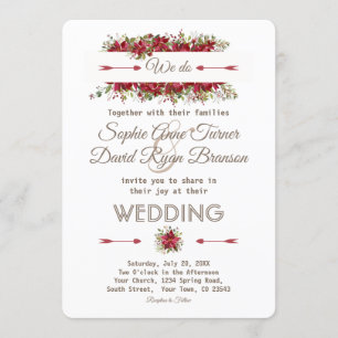 Elegant Winter Poinsettia Flowers Wedding Invite