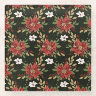Elegant Winter Poinsettia on Dark Background Glass Coaster